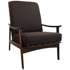 Mid-Century Modern Black Walnut Open Arm Lounge Chair