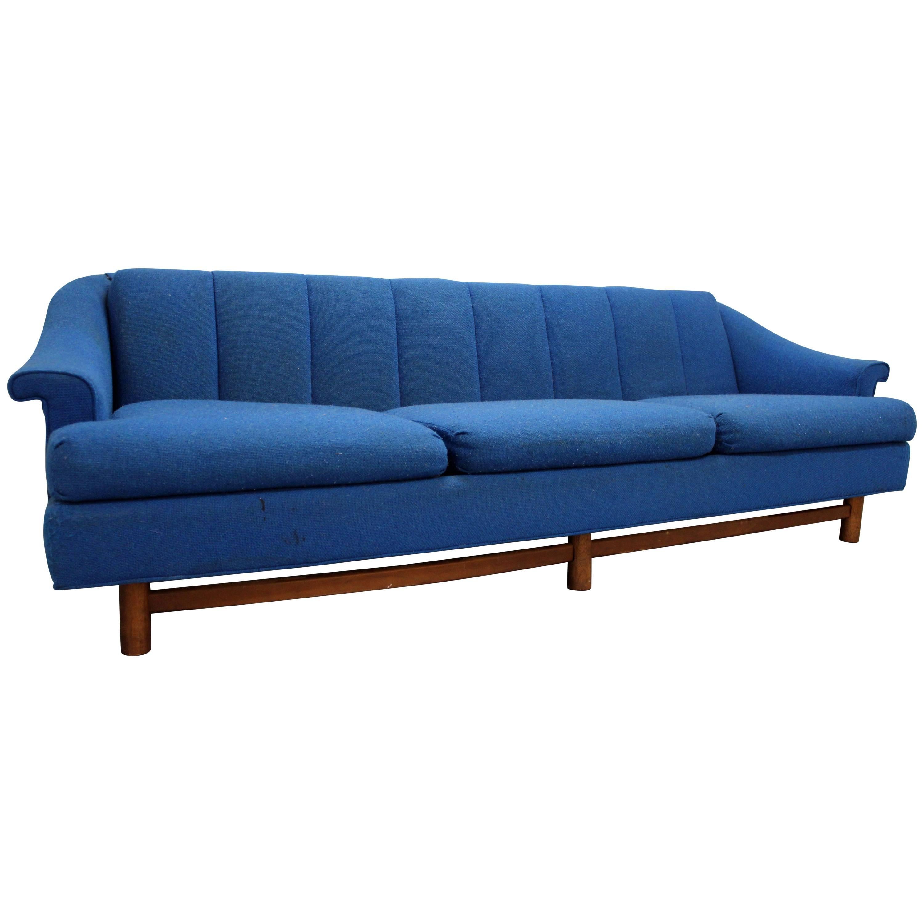 Mid-Century Modern Three-Cushion Blue Sofa