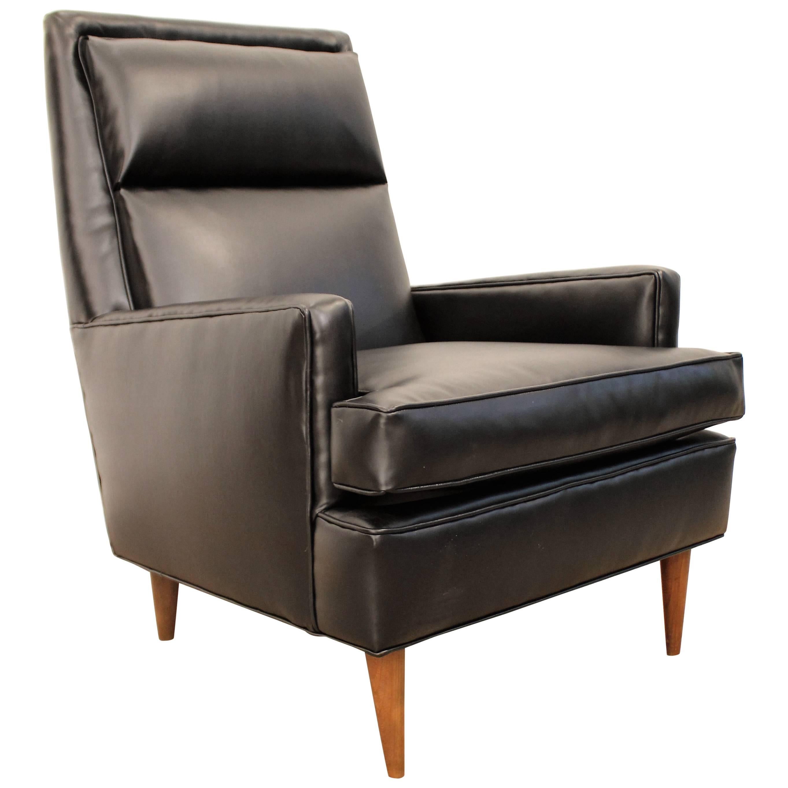 Midcentury Danish Modern Selig Leather Pencil-Leg Lounge Chair