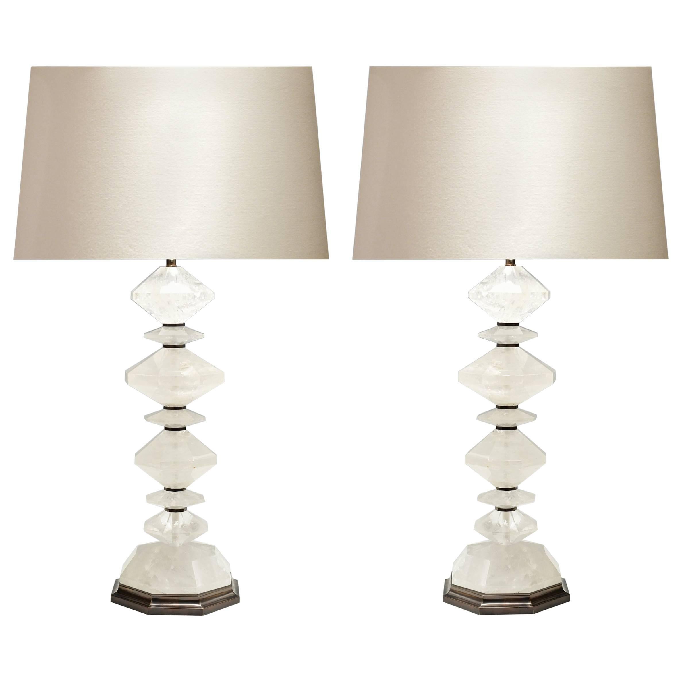 Pair of Diamond Form Rock Crystal Table Lamps