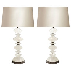 Pair of Diamond Form Rock Crystal Table Lamps