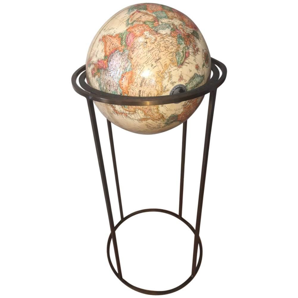 Modern Revolving Globe in Brass Stand For Sale