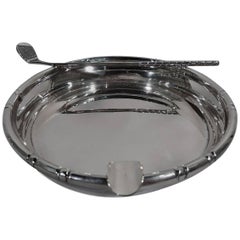 Large American Sterling Silver Sports Novelty Ashtray with Golf Club