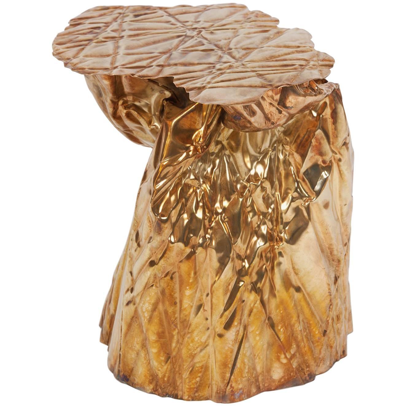 Christopher Prinz "Wrinkled Side Table" in Living Brass For Sale