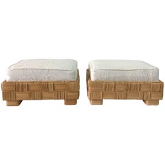 John Hutton Wicker Ottomans, Pair