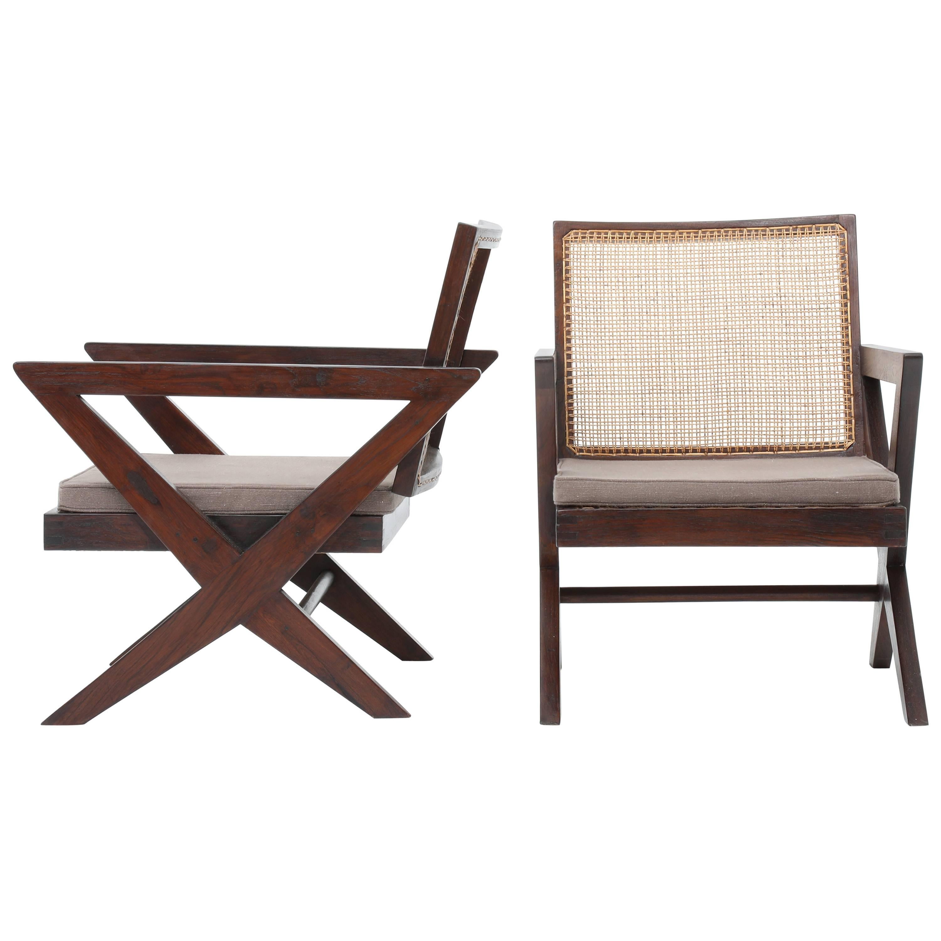 Pierre Jeanneret, Pair of "Cross Easy" Armchairs
