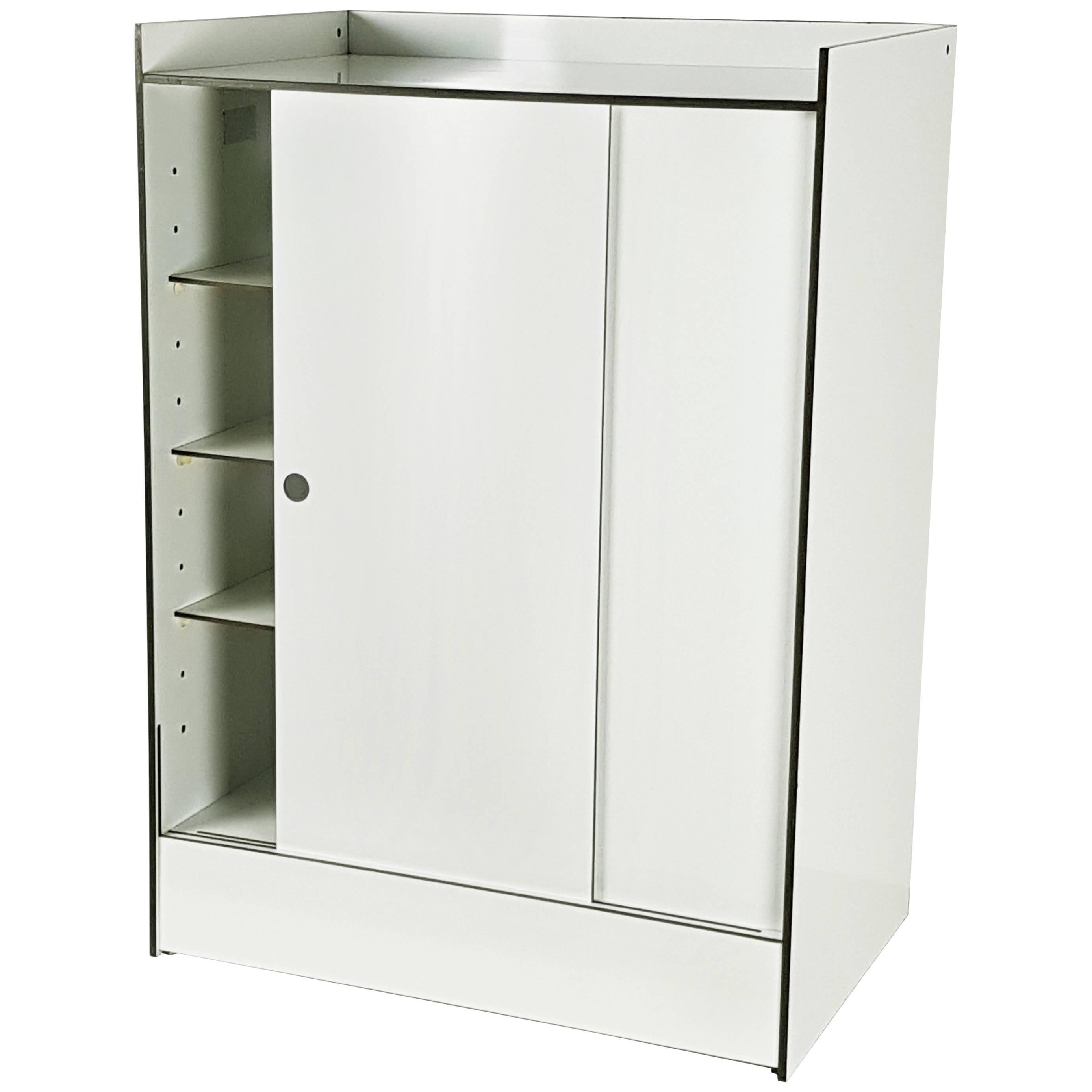 White Laminated Plastic Storage Unit with Shelves & Sliding Doors, La Rinascente For Sale
