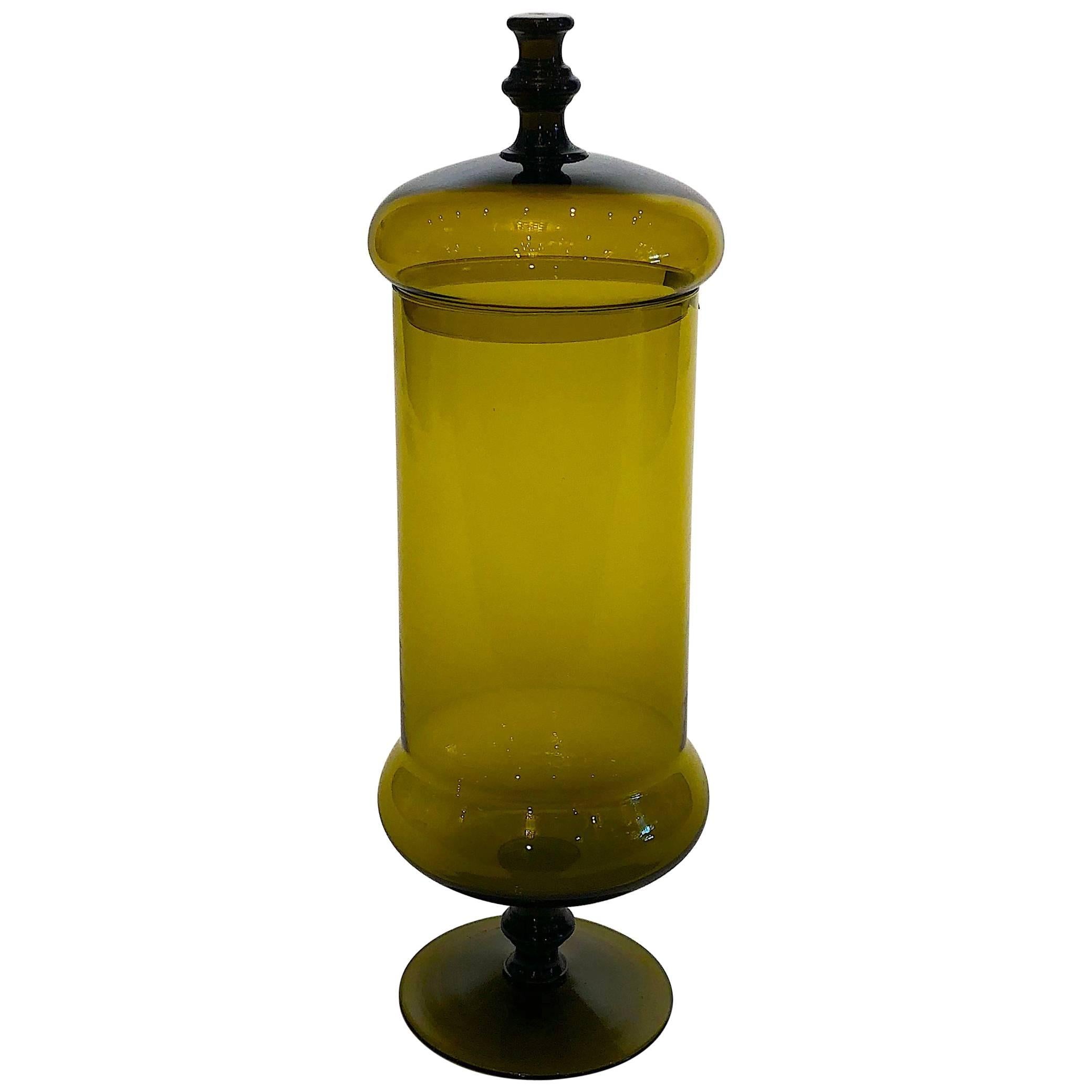 Large 1970s Olive Color Glass Jar with Lid at 1stDibs