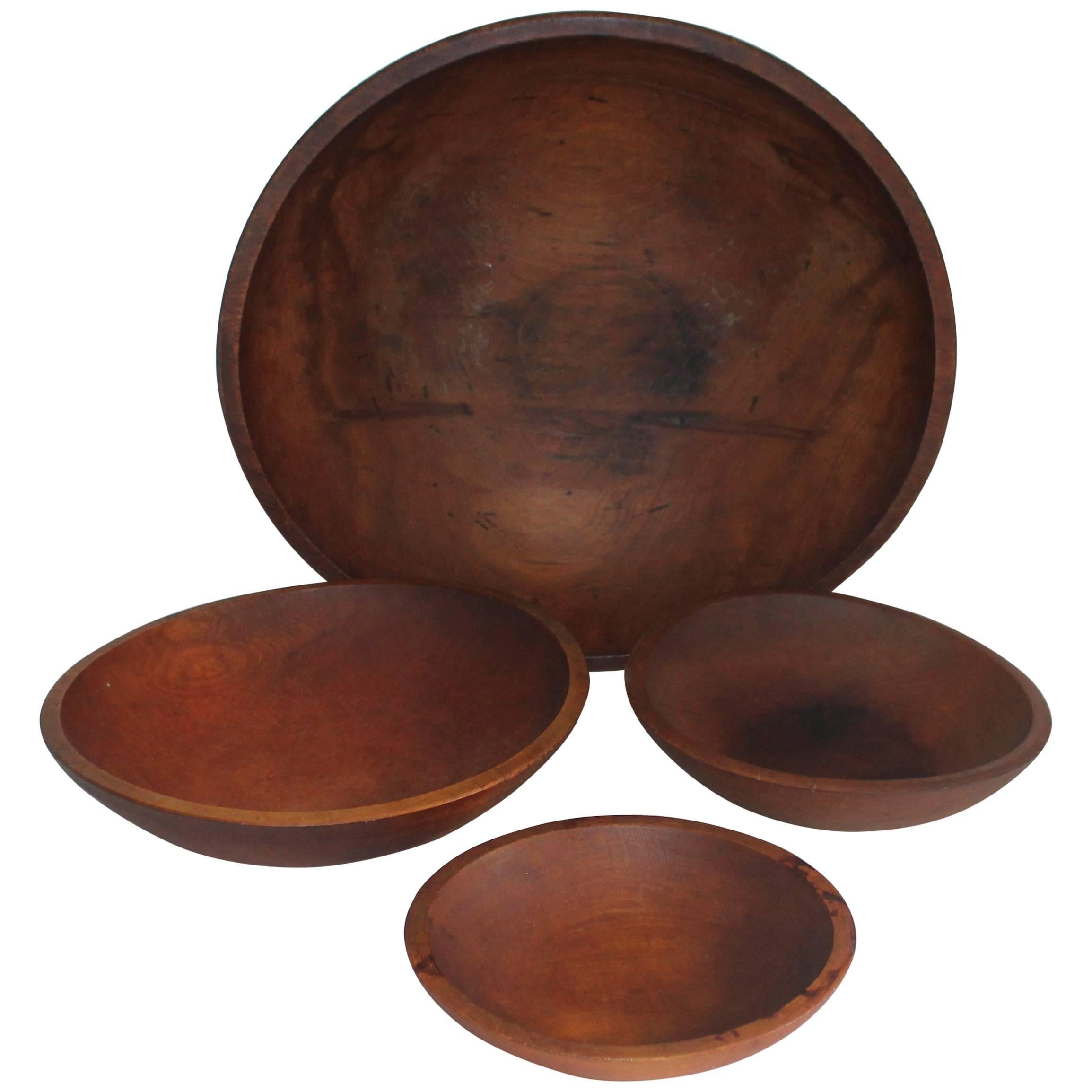 Four Wooden 19th Century Butter Bowls
