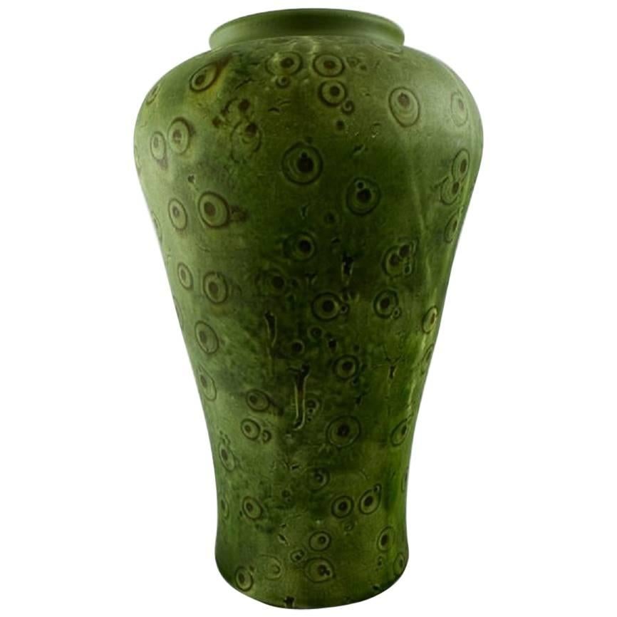 Kähler, Denmark, Large Glazed Stoneware Vase, Beautiful Green Glaze, 1930s-1940s