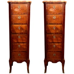 Pair of Antique French Narrow Chests with Marble Tops, circa 1880