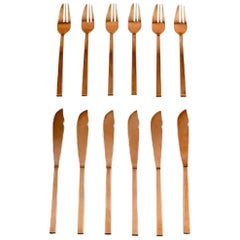 Sigvard Bernadotte 'Scanline' Rare Fish Cutlery of Brass Complete for Six-Piece