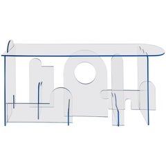 Lexan Series Console Table by Phaedo, Clear Lexan with Blue Oil, Painted Edge