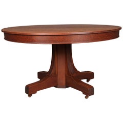 Arts & Crafts Mission Oak Hastings Pedestal Dining Table with Leaves, circa 1910