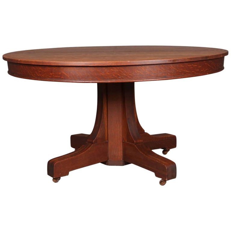 Arts and Crafts Mission Oak Hastings Pedestal Dining Table with Leaves