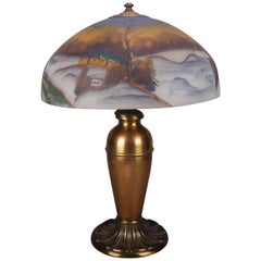 Vintage Handel School Pittsburgh Style Reverse Painted Table Lamp, Winter