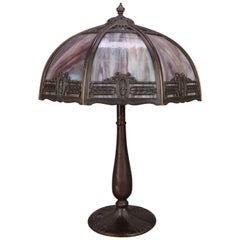 Antique Arts & Crafts Bradley & Hubbard School Slag Glass Table Lamp:: circa 1920