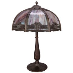 Antike Arts & Crafts Bradley & Hubbard School Schlacke Glas Tischlampe:: um 1920