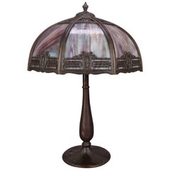 Antique Arts & Crafts Bradley & Hubbard School Slag Glass Table Lamp, circa 1920