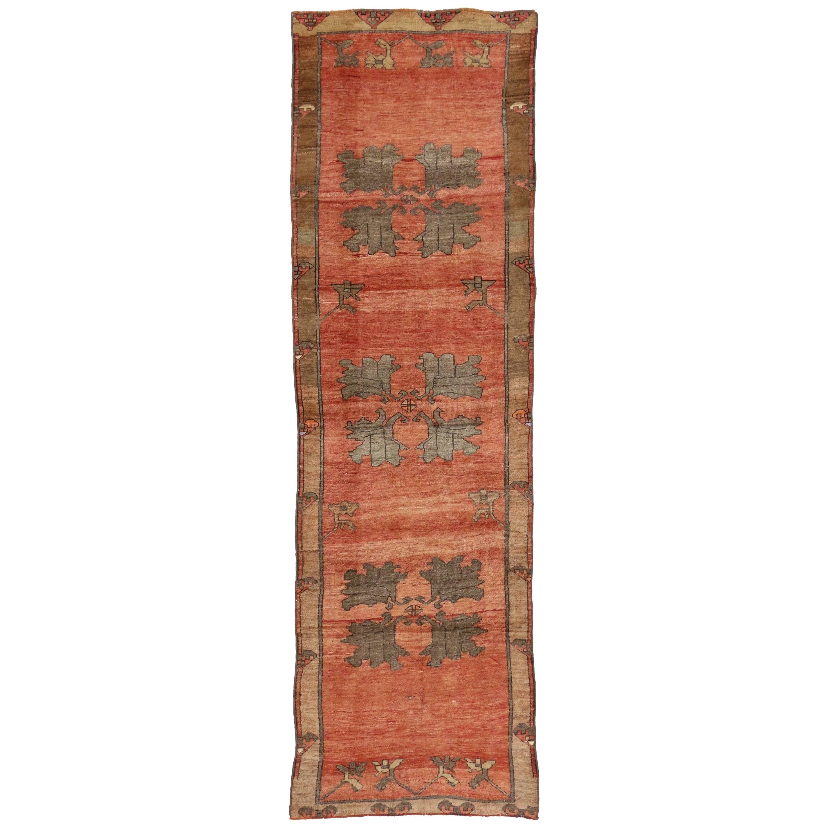 Antique Turkish Oushak Rug Runner in Traditional Style