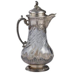 French Sterling Silver Cut Swirled Crystal Claret Jug or Pitcher
