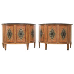 Pair of David Linley Demilune Commodes with Black Marble Top and Boulle Inlay