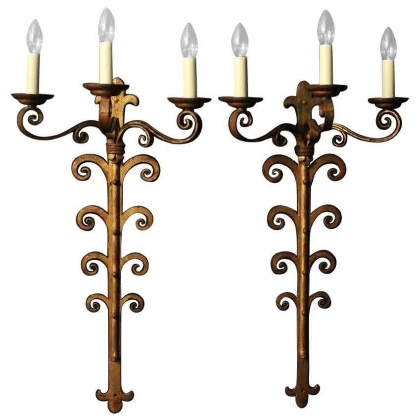 French Large Wrought Iron Antique Wall Lights