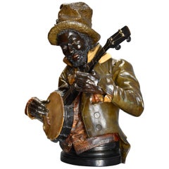 Late 19th Century Fine Quality Lifesize Terracotta Bust of the 'Banjo Player'