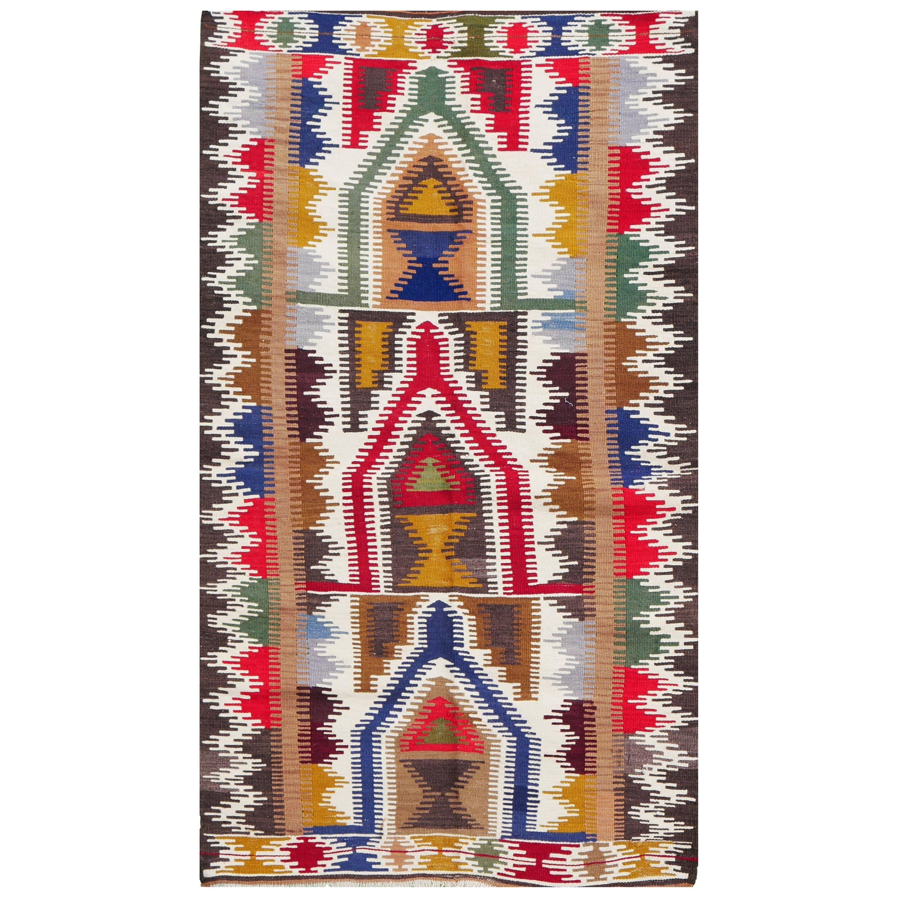 Dazzling Anatolian Kilim, circa 1950 For Sale