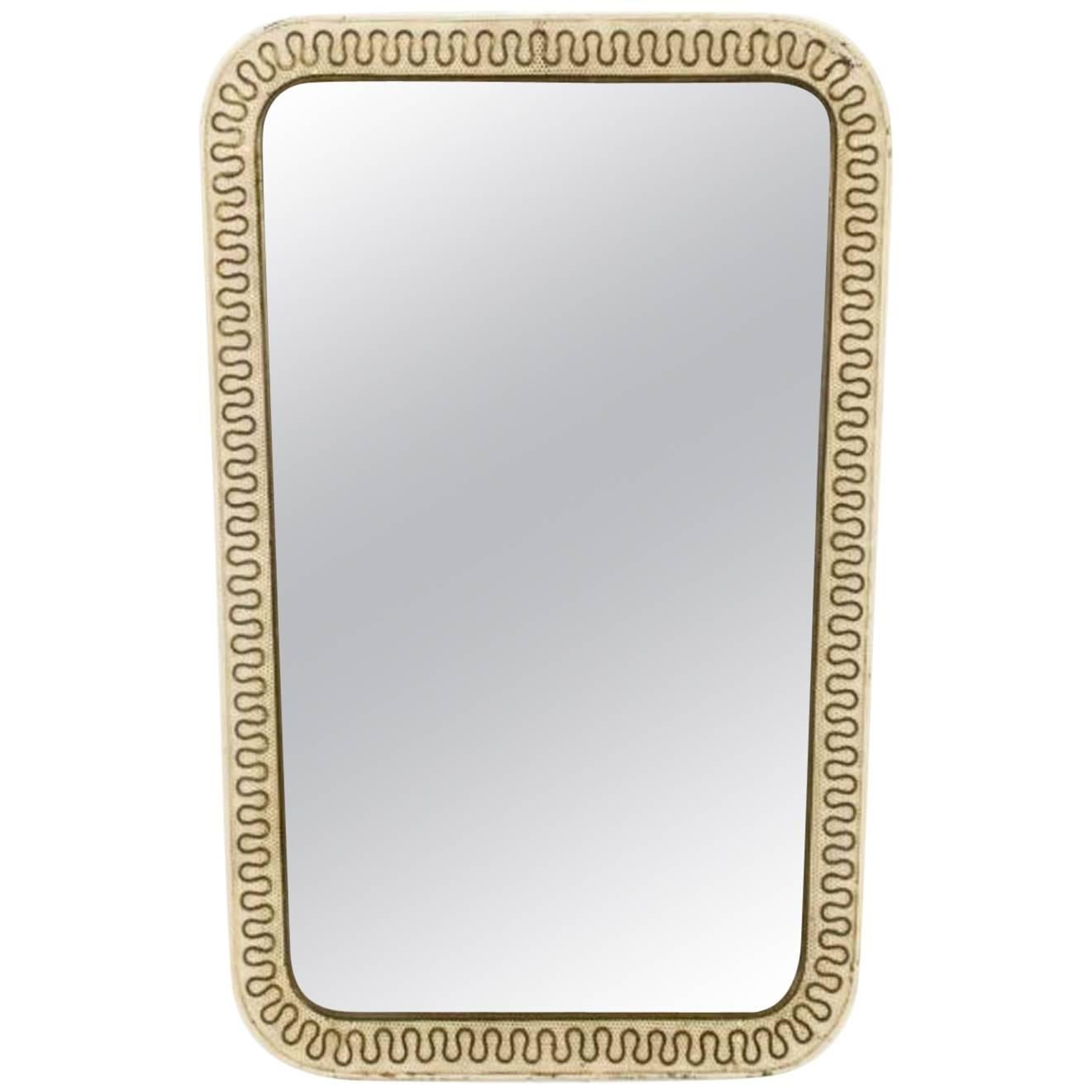 Italian Design Mirror in Perforated Metal and Brass