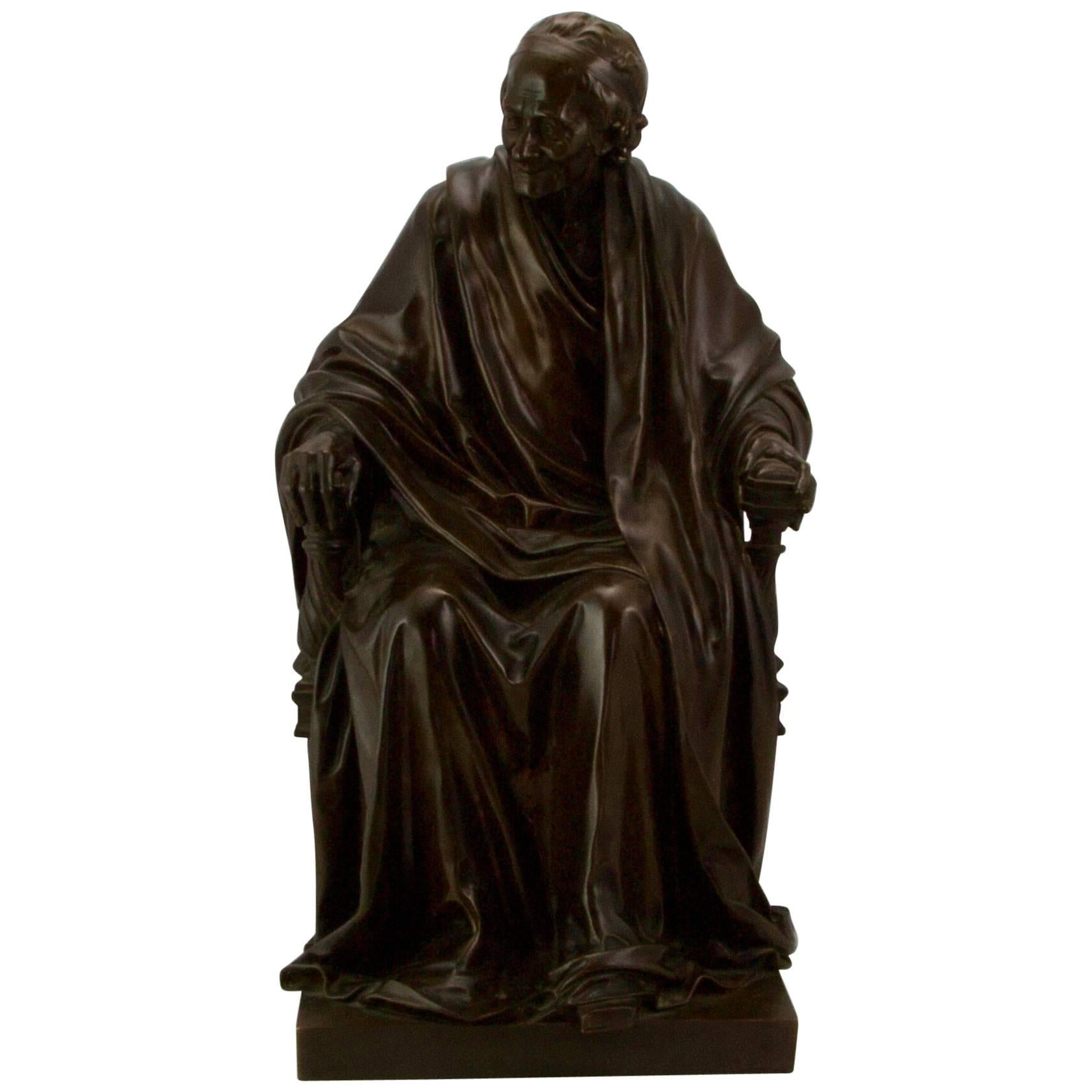 19th Century Bronze Voltaire by Houdon and Barbedienne For Sale
