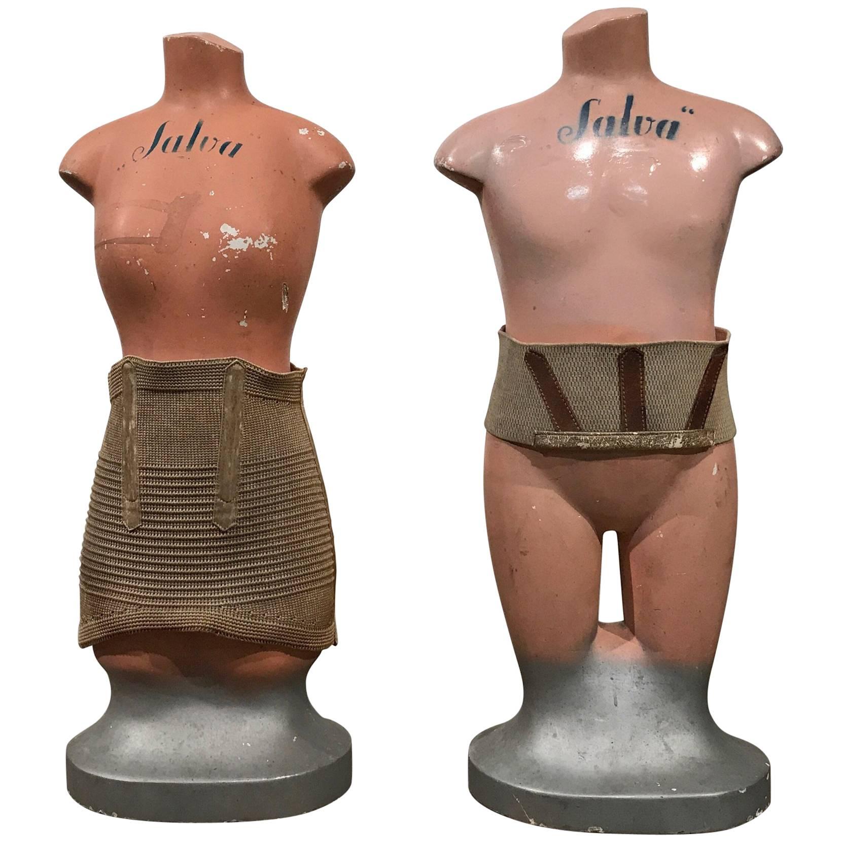 Rare Pair of French Salesman Sample Counter Top Girdle Mannequins, Girard Paris For Sale