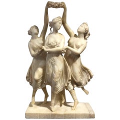 19th Century Italian White Alabaster Statue of the Three Graces