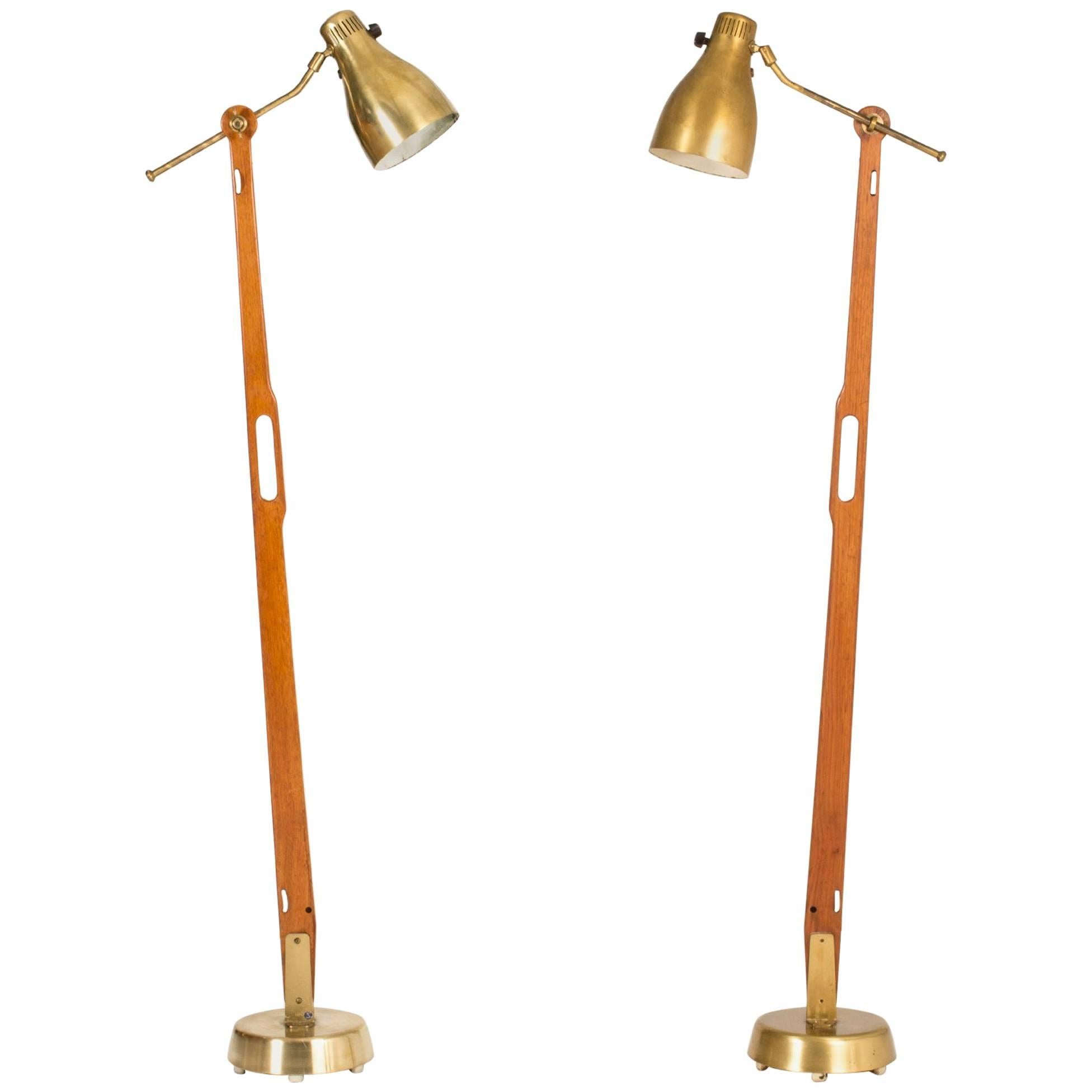 Pair of Teak and Brass Floor Lamps by Hans Bergström