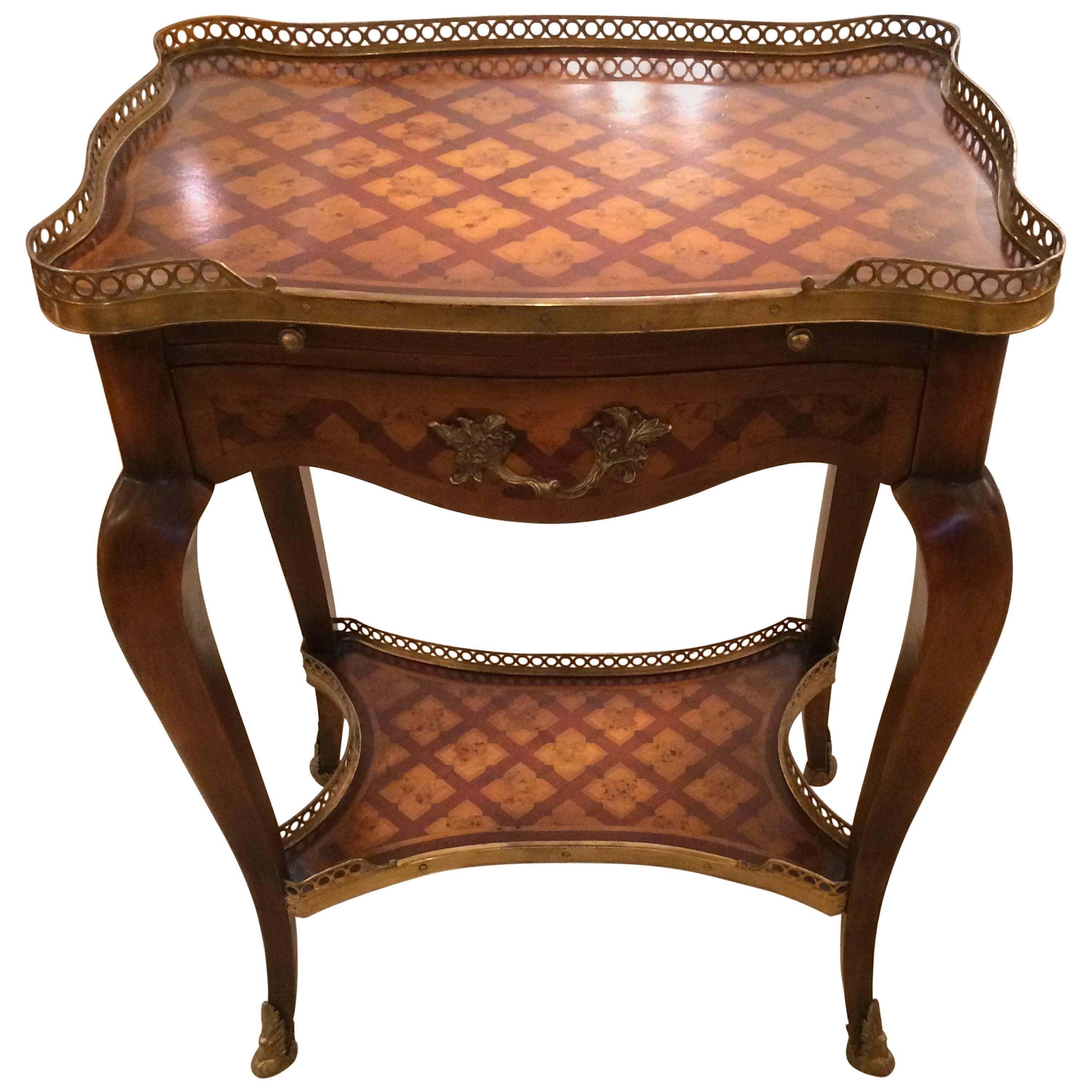 Elegant Theodore Alexander Inlaid Side Table with Drawer