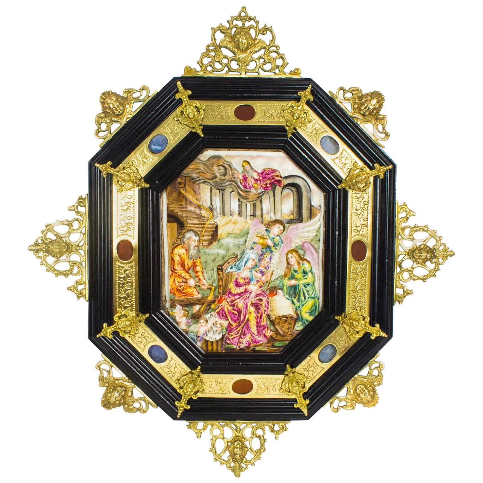 Antique Italian Framed Capodimonte Porcelain Plaque, Early 19th Century