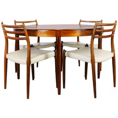 Danish Dining Room Set in Rosewood Niels Otto Møller Model.78 Dark Brown White