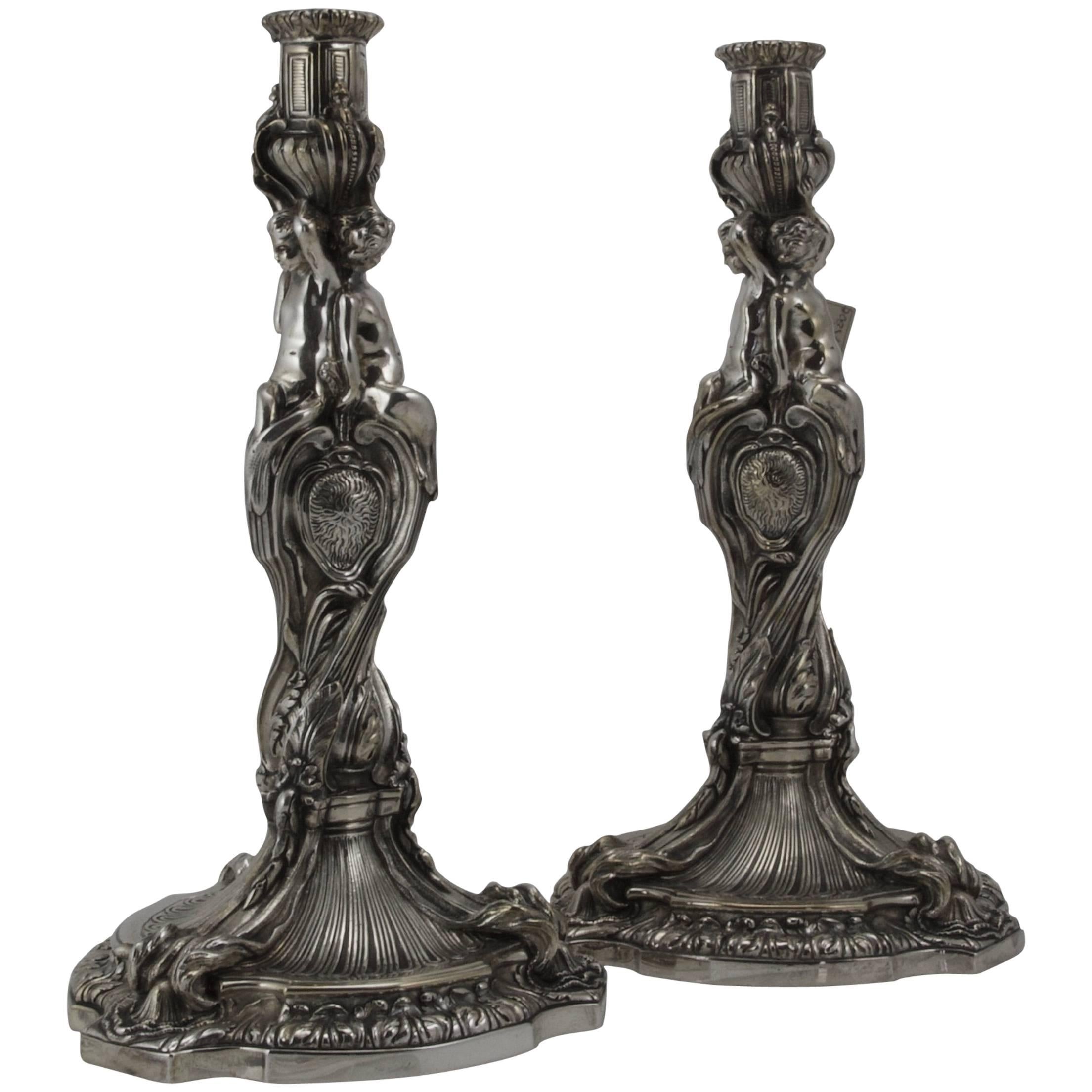 19th Century Bronze Large Pair of Candlesticks For Sale