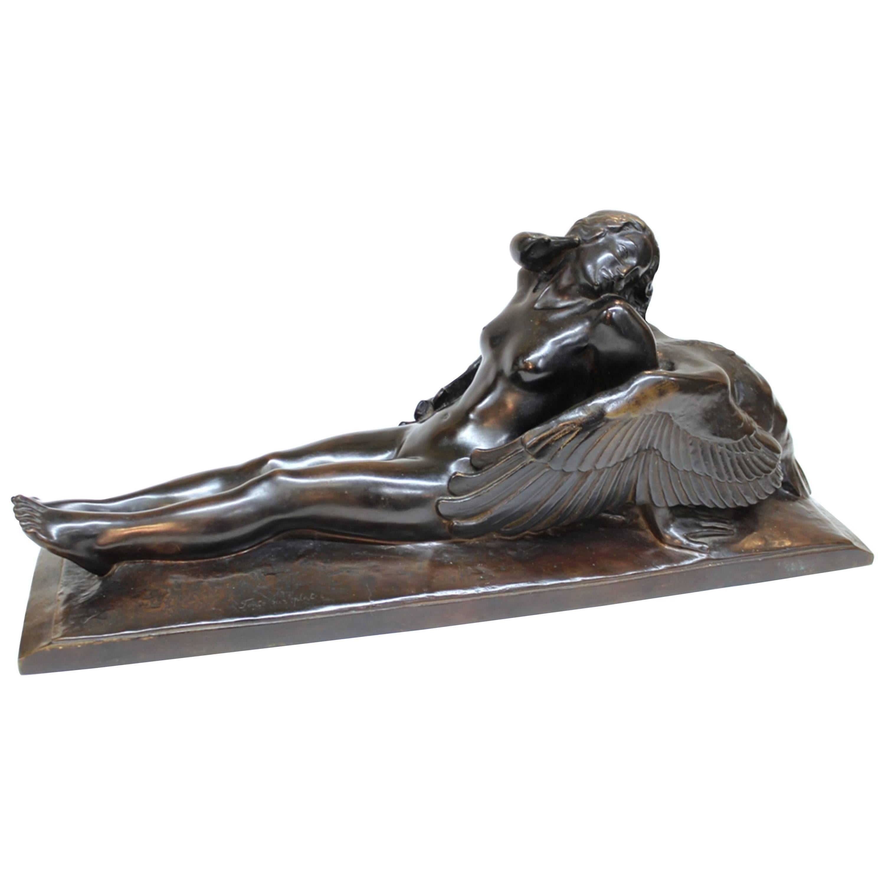 Paul Silvestre Sculpture of Leda and the Swan in Bronze For Sale