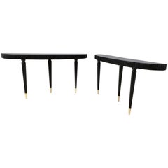 Pair of Demilune Ebonized Wood Console Tables, Italy, 1960s