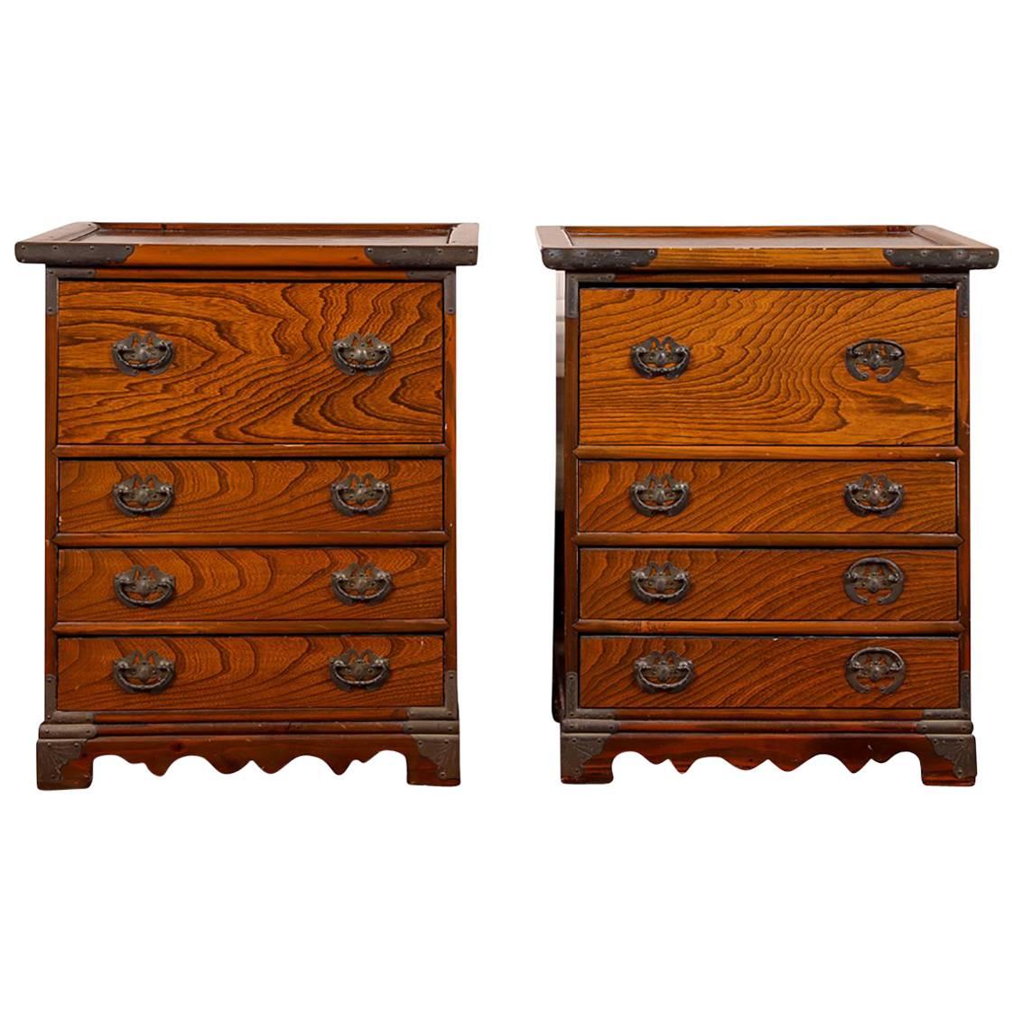 Pair of Oriental Exotic Wood Bedside Chests