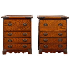 Vintage Pair of Oriental Exotic Wood Bedside Chests