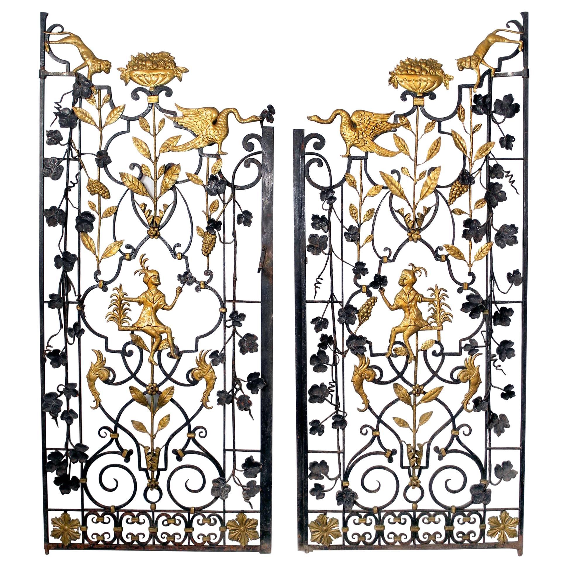 Early 20th Century Art Deco Gold Painted Two-Door Iron Gate
