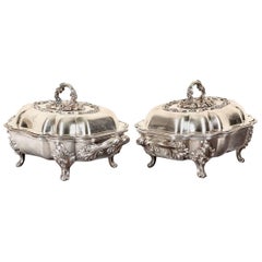 Vintage Silver Plate Lidded Serving Dishes from the Estate of Eartha Kitt, Pair