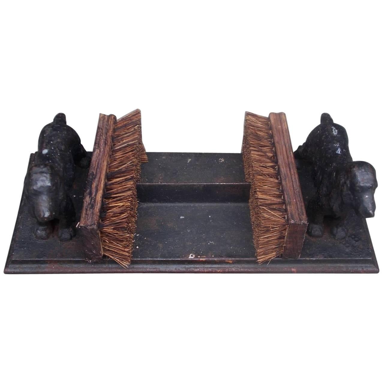 English Cast Iron Springer Spaniel Boot Scraper with Wood Brushes, Circa 1880 For Sale