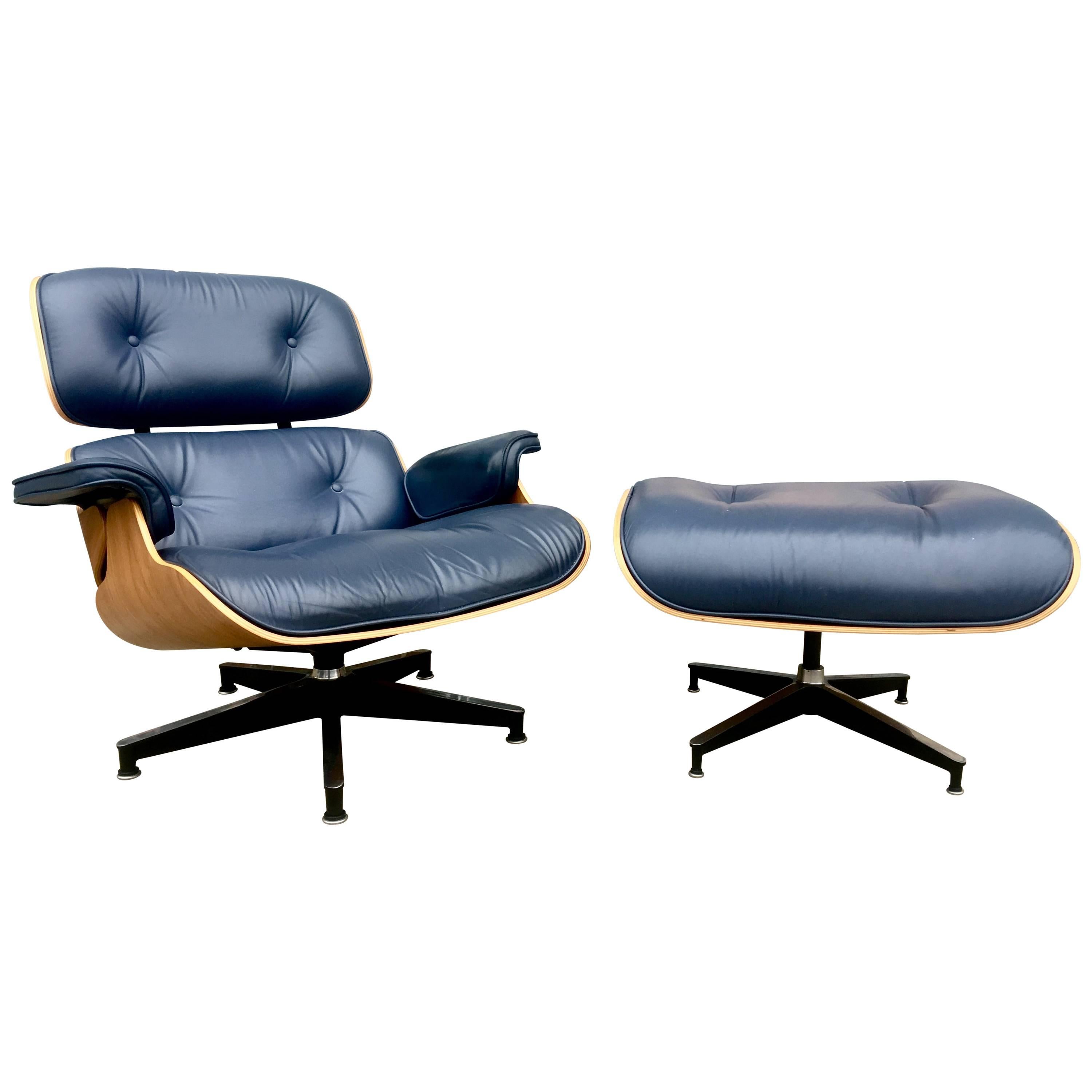 Perfect Herman Miller Eames Lounge Chair and Ottoman in Custom Blue Leather