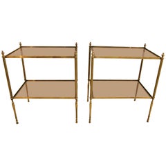Pair of Maison Baguès Style Side Tables in Brass and Glass