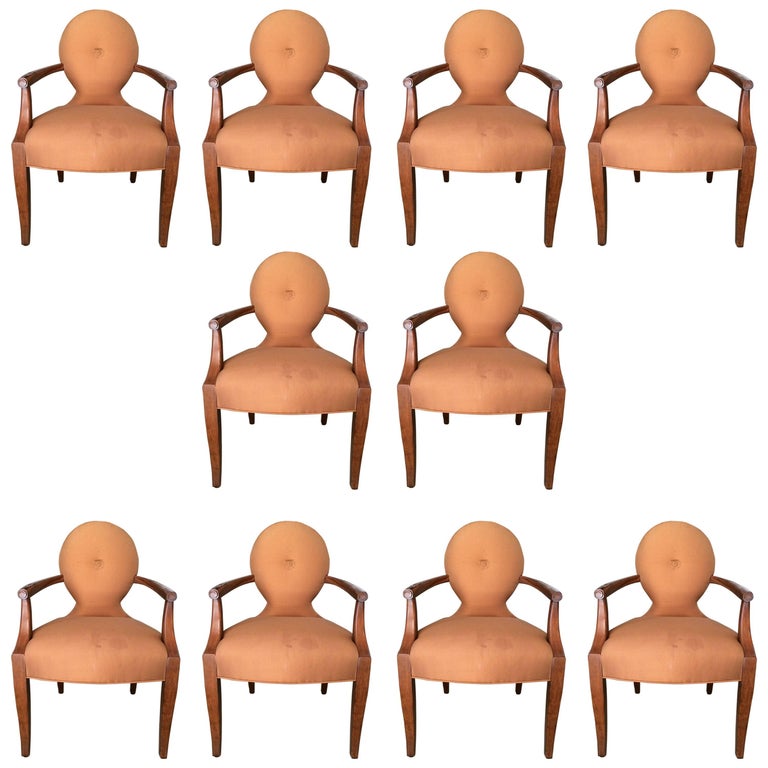 Super Chic Set of Ten Italian Style Dining Chairs with Arms For Sale at 1stdibs