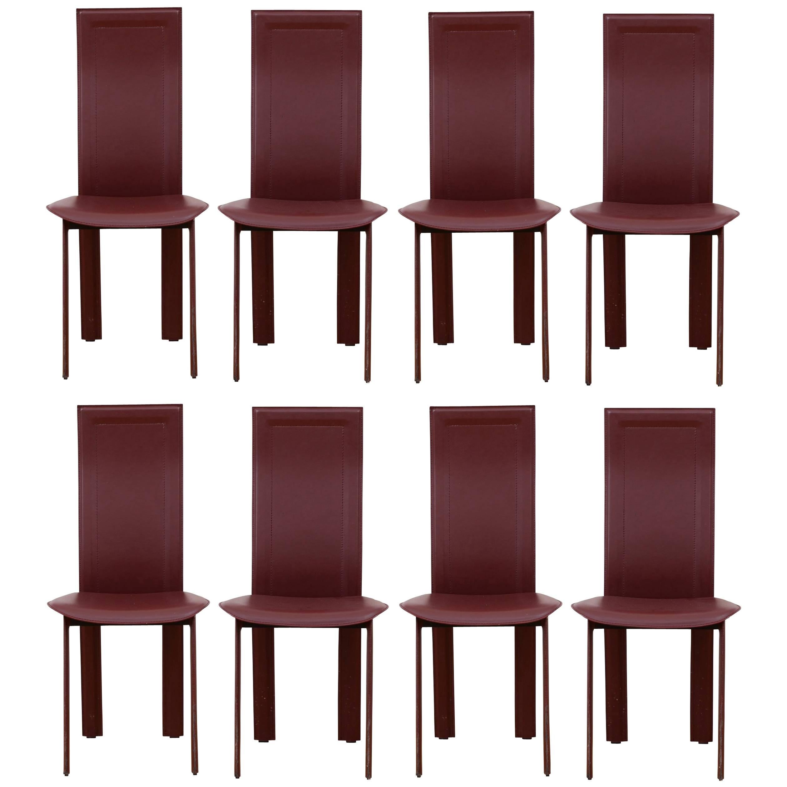 Set of Eight Fine Quality Cordovan Leather Italian Dining Chairs