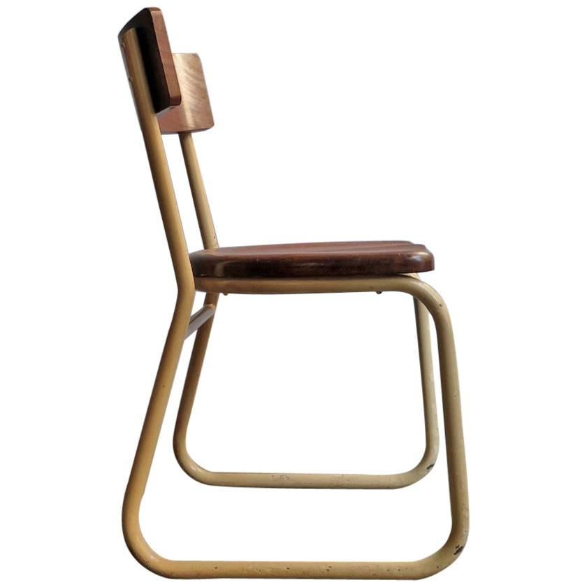Industrial Wooden and Metal Chair For Sale